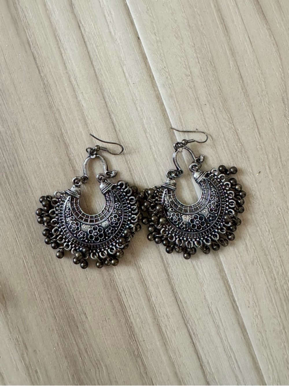 Bohemian Silver-Tone Filigree Hoop Earrings - Women Jewelry